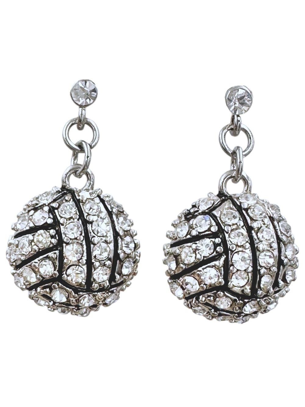 Volleyball Rhinestone Post Dangle Drop Earrings